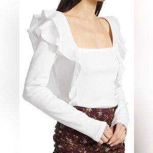 NWT Veronica Beard Gidea Ruffled Long Sleeve Top in White Size XS